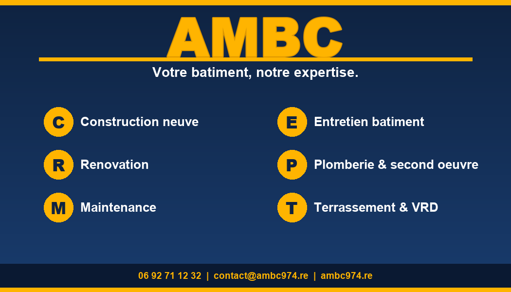 Carte de visite AMBC, verso : coordonnées et prestations